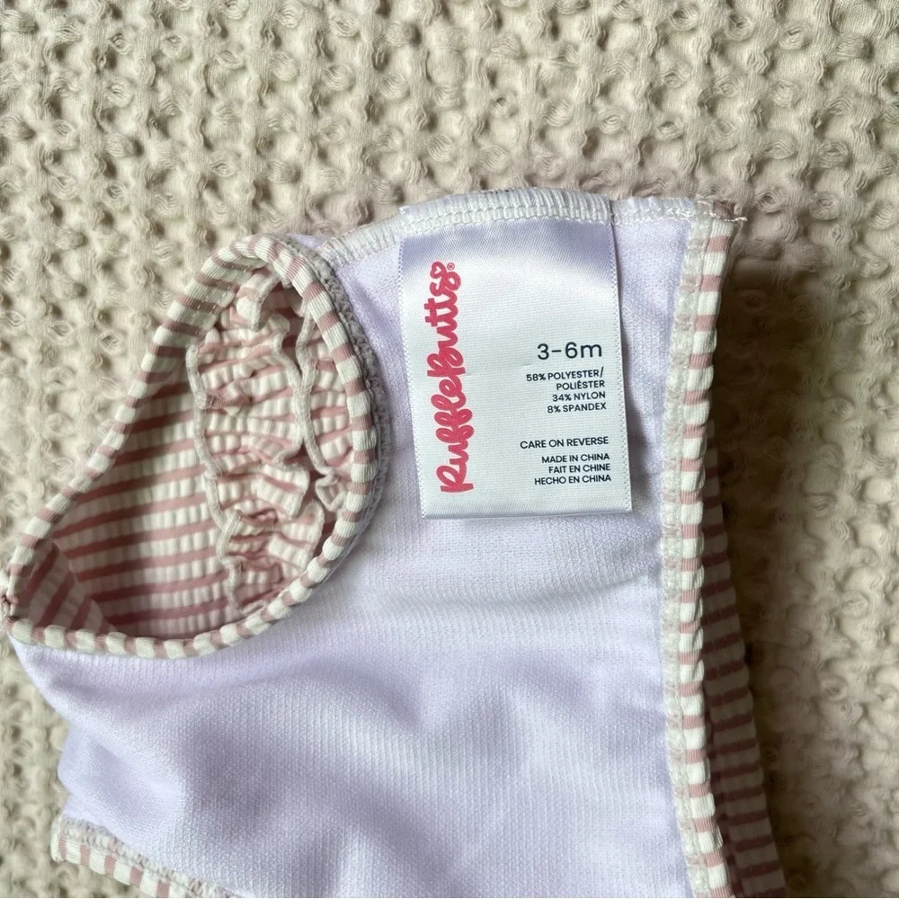 Ruffle Butts Pink & White Seersucker Swim Bottoms